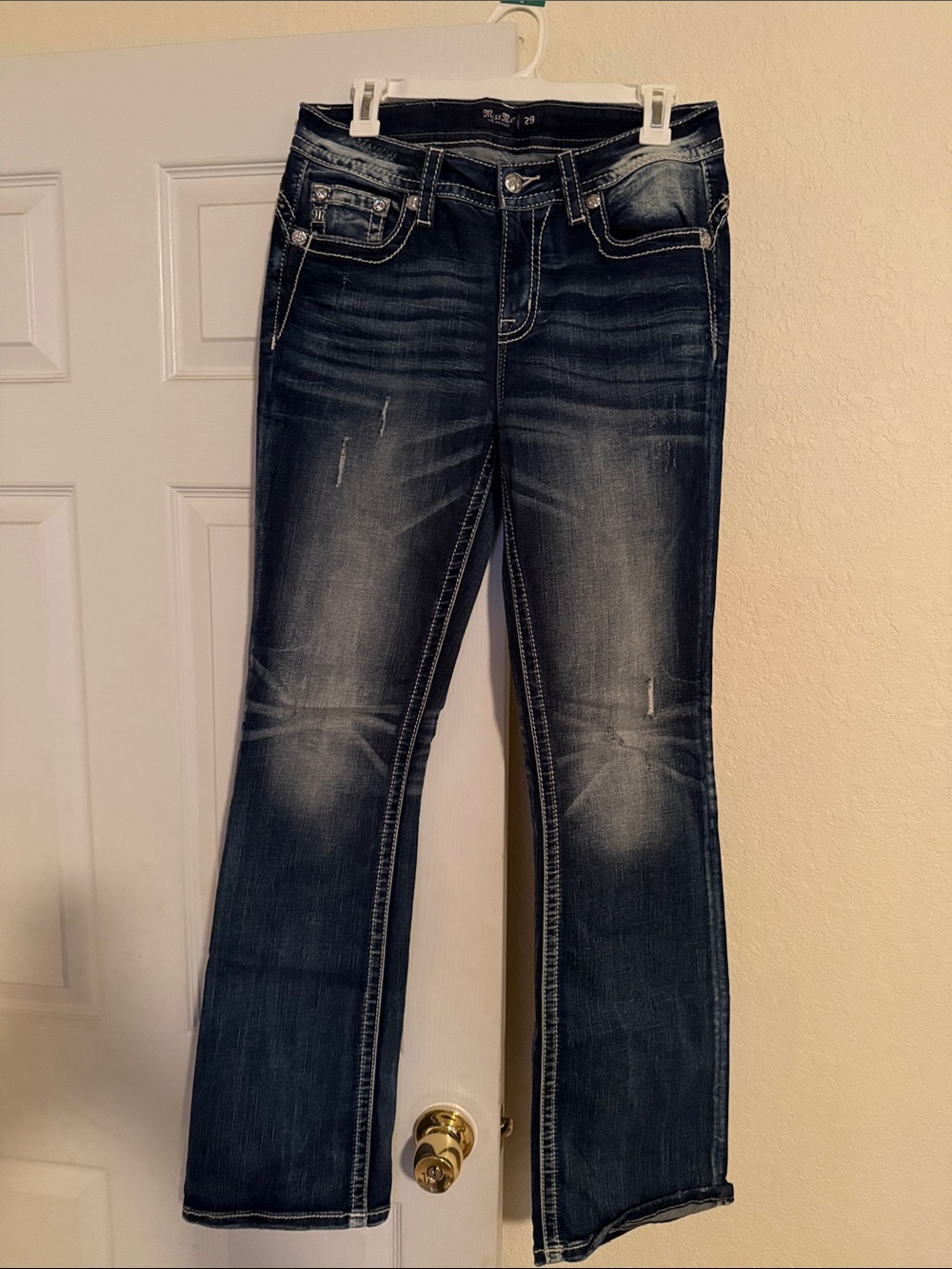 Miss Me Dark Wash Wide Leg Jeans with Faded Detailing